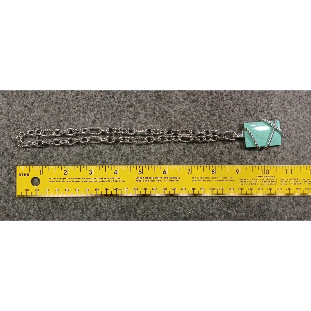 Wrapped Turquoise Marble Rectangular Pendant Silv… - image 6